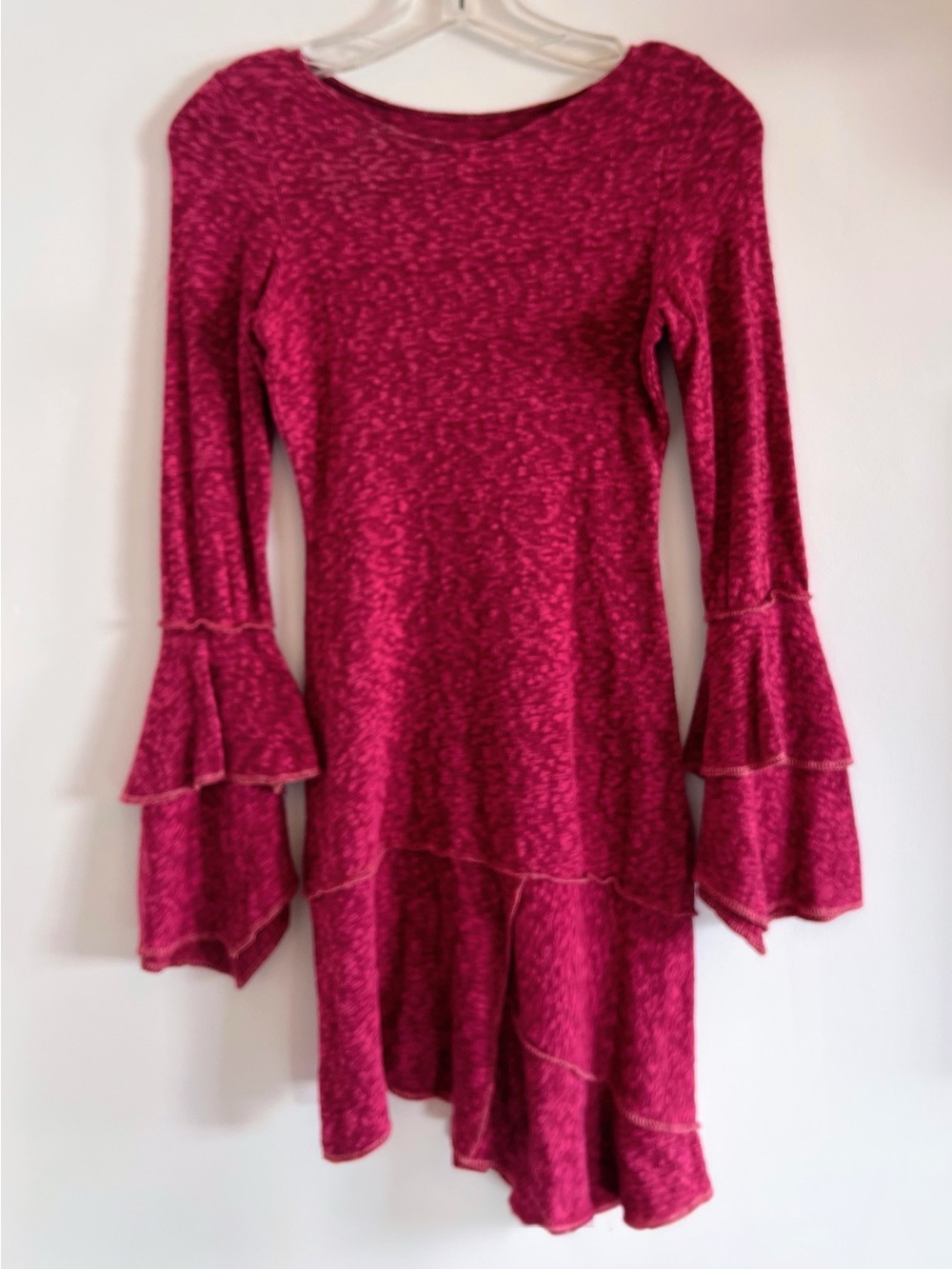 Women's Ruffled Bell Sleeve Asymetrical Hem Dress